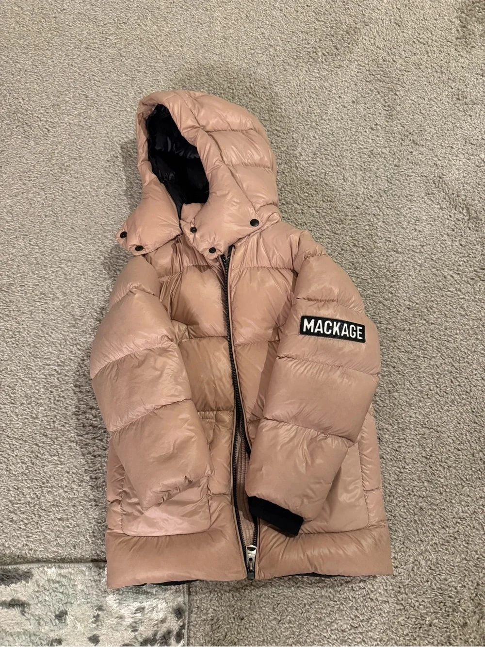 Mackage Kids Dusty Pink Quilted Puffer Jacket with Hood